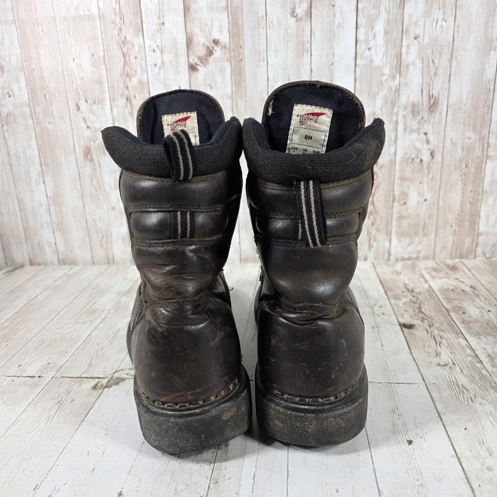 Red Wing 414 Mens 9 D Dark Brown Leather 8 Inch EH Work Boots Lace Up Lug Sole